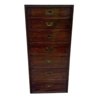 Italian Campaign Style Brass Accent Inlay Lingerie Chest Dresser Chest Drawers For Sale