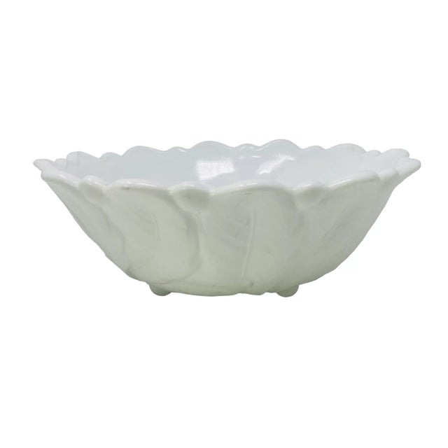 1960's Indiana Milk Glass Leaf Pattern Footed 9" Bowl L 9" W 9" H 3.25" Weight 2 lbs.