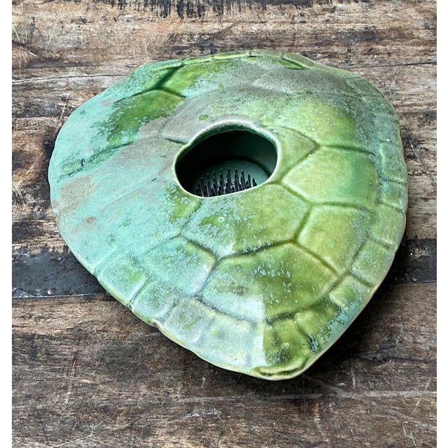 Vintage Green Ceramic Turtle Flower Frog For Sale - Image 9 of 15