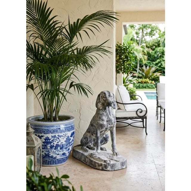 Vintage Weathered Cast Iron Seated Hound Dog Statue For Sale In West Palm - Image 6 of 12
