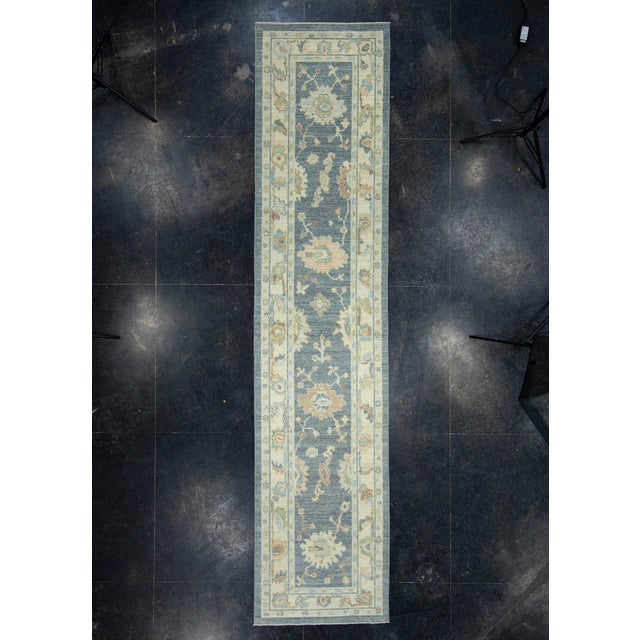 Navy Blue Turkish Oushak Runner Rug 2'8" x 12'1" #17286 For Sale - Image 8 of 8