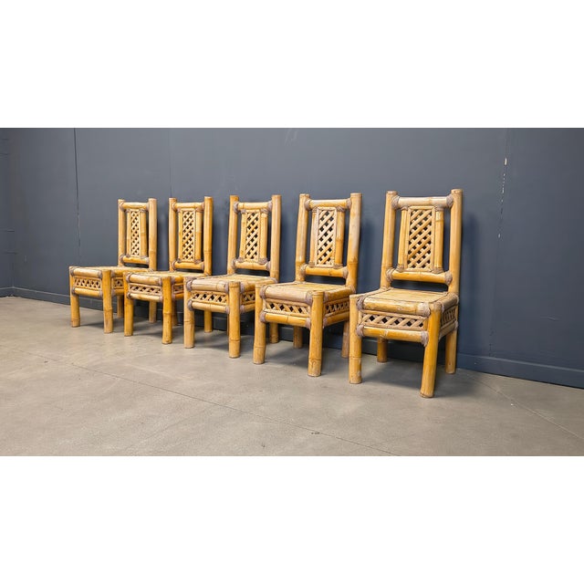 Boho Chic Chunky Bamboo Dining Chairs, 1960, Set of 5 For Sale - Image 9 of 16