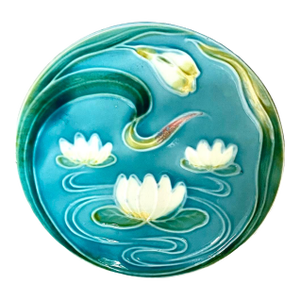 Vintage Small Majolica Stylized Water Lily Plate