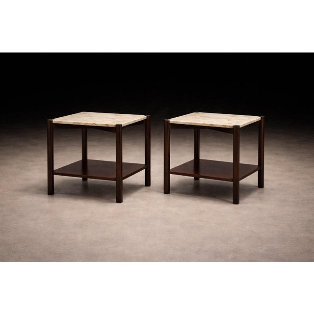 m.l. Magalhães Pair of Rosewood & Marble Side Tables, Brazil, Circa 1960 For Sale - Image 10 of 11