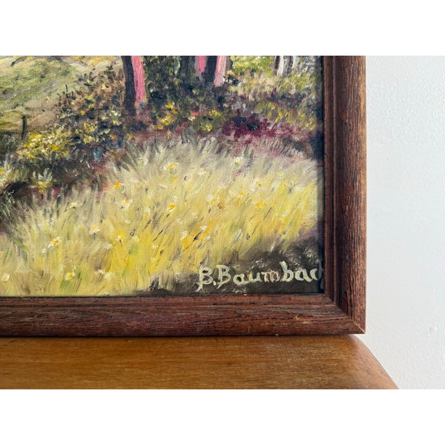 1960s 1960s Original Framed Idyllic Landscape Oil Painting by B. Baumbach For Sale - Image 5 of 8