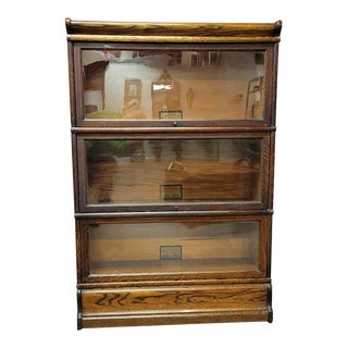 Globe Wernicke Mission Arts and Crafts Tiger Oak 3 Stack Barrister Bookcase For Sale