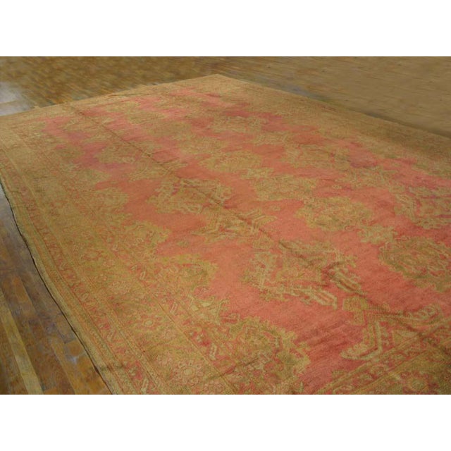 Tribal 1930s Rose Tribal Large Scale Antique Turkish Oushak Rug 13'2" X 21'2" Handknotted Wool Carpet For Sale - Image 3 of 6