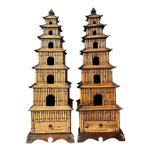 Vintage Asian Rattan Pagodas - A Pair