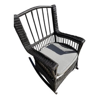 19th Century Antique Wicker Rocking Chair (By United Indurated Fibre Company), Newly Restored For Sale