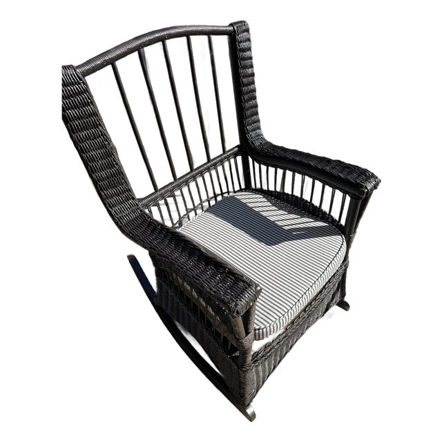 19th Century Antique Wicker Rocking Chair (By United Indurated Fibre Company), Newly Restored For Sale