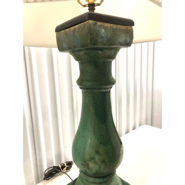 Monumental Baluster Style Green Glazed Asian Table Lamp For Sale - Image 4 of 7