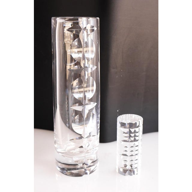 Mid-Century Modern Mid-Century Modern Crystal Hand Cut Decorative Art Vase and Art Object by Mona Morales Schildt for Kosta, Sweden, 1960s, Set of 2 For Sale - Image 3 of 18