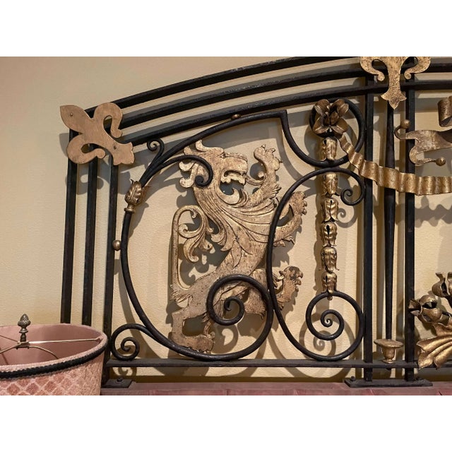 Metal Mid-18th Century French Bronze and Wrought Iron Gate King Size Wall Headboard For Sale - Image 7 of 13