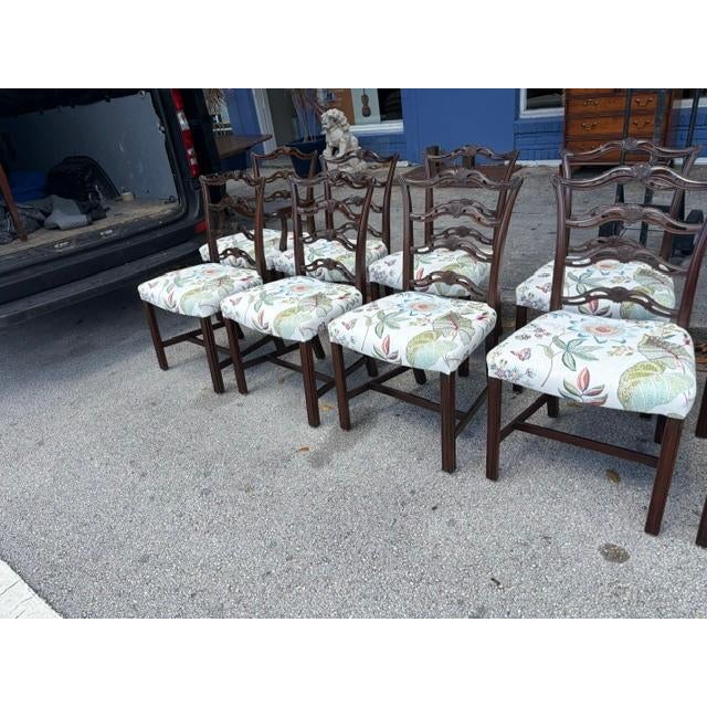 Wood 1940s Set of 12 Georgian Style 1950s Mahogany Ribbon Back Dining Room Chairs For Sale - Image 7 of 10