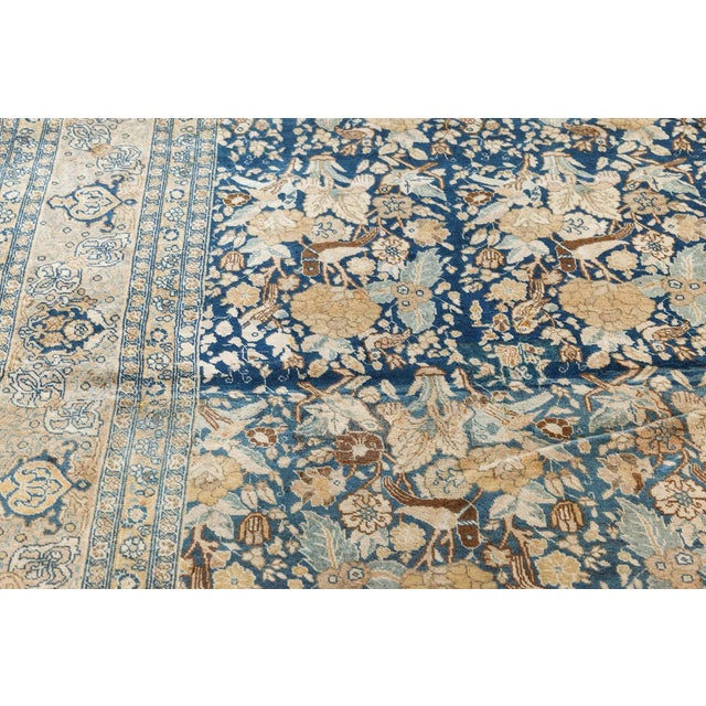 Persian Antique Persian Tabriz Floral Design Blue Handmade Wool Rug For Sale - Image 3 of 8