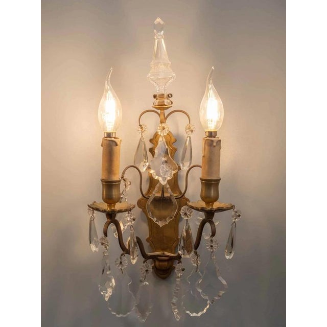 Bronze Wall Lamps with Crystal Trimmings, Set of 2 For Sale - Image 3 of 8