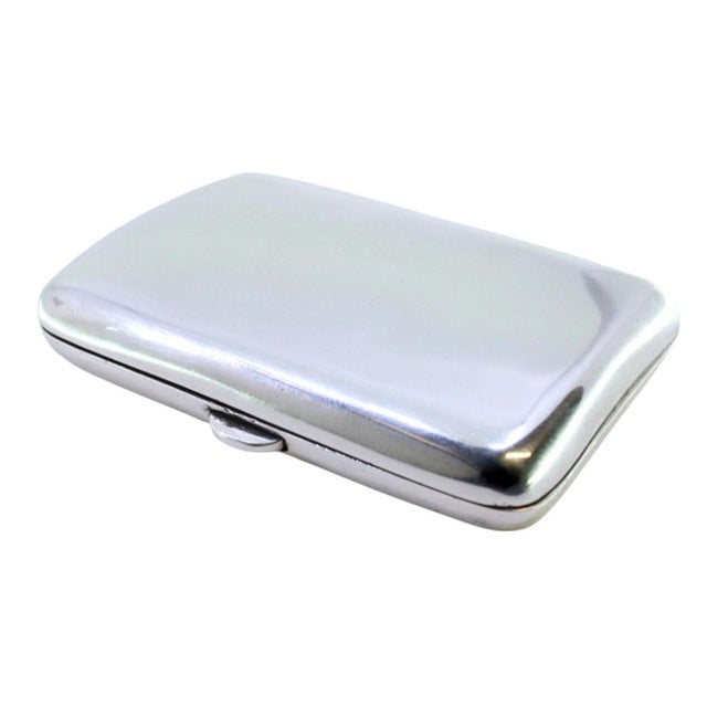 Metal Curved Silver Cigarette Case with Spring-Loaded Hinged Lid For Sale - Image 7 of 7