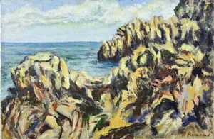 Pino Romanò, Rocks and Sea, Oil Painting, 1990s