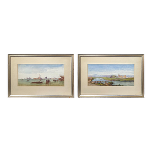 Early 20th C. Artist Signed Watercolors of Venice and Tuscany Village - A Pair