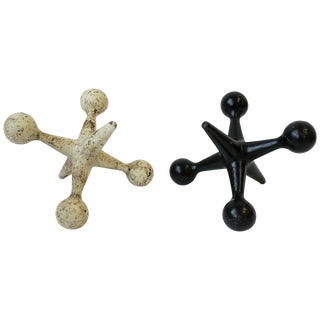 Pair Black and White Iron Metal Jacks Bookends or Decorative Objects For Sale