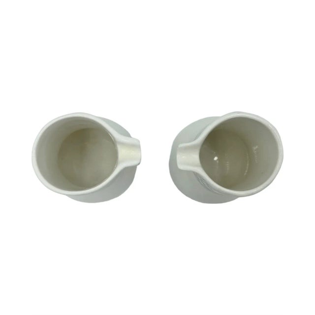 Ceramic Pair of Vintage Shenango China Restaurant Ware White Creamers Gray Lattice For Sale - Image 7 of 12