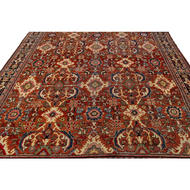 Red Vintage Persian Mahal Wool Rug - Hand-Knotted Antique Floral Area Rug in Red For Sale - Image 8 of 10
