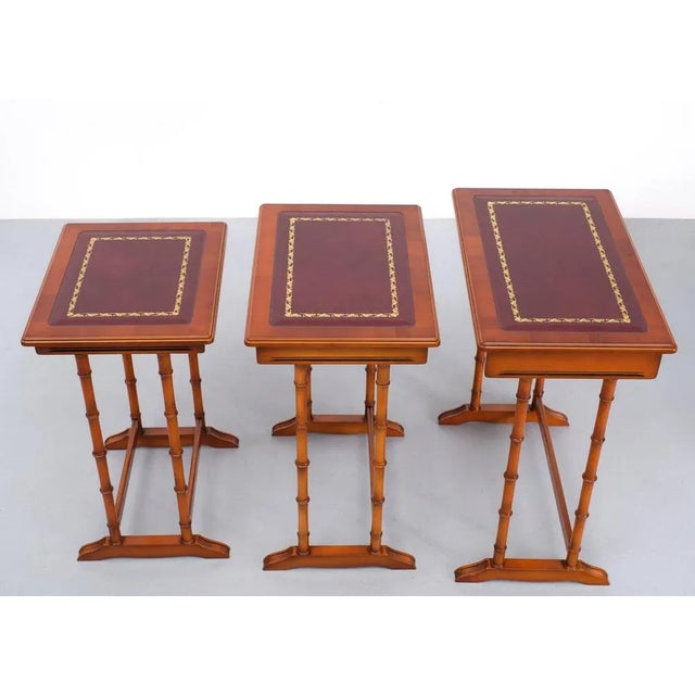 Brown English Cherrywood Nesting Tables from Heldense, 1978, Set of 3 For Sale - Image 8 of 13