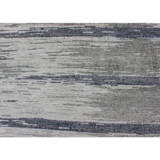 Modern Silk Rug With Gray Blue Steel Blue Gray And Taupe In Tiger Striped Pattern Chairish