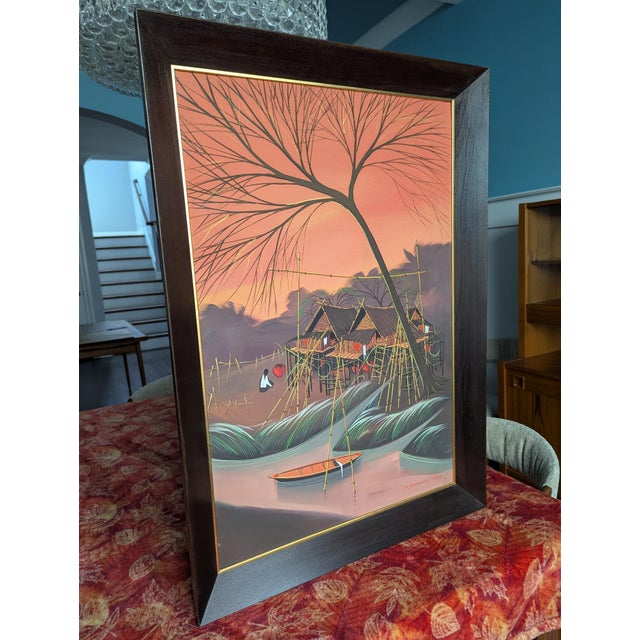 1960s 1967 Original Oil on Canvas Painting by Thai Modernist Sanong Sriboon Framed For Sale - Image 5 of 14
