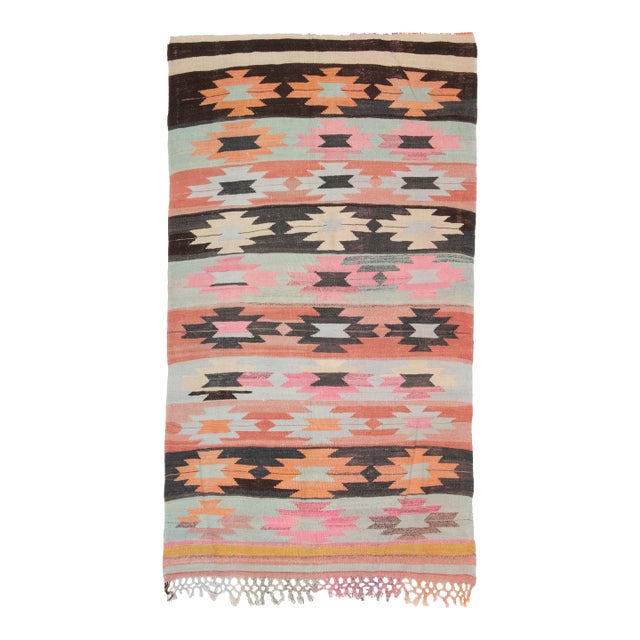 Colorful Geometric Pattern Woven Kilim Runner Rug For Sale