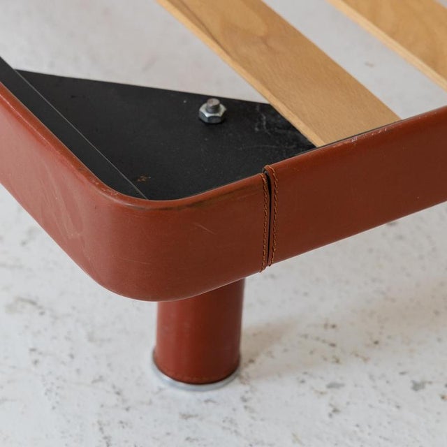 Double Bed in Bulgarian Red Leather and Metal, 1960s For Sale - Image 3 of 10