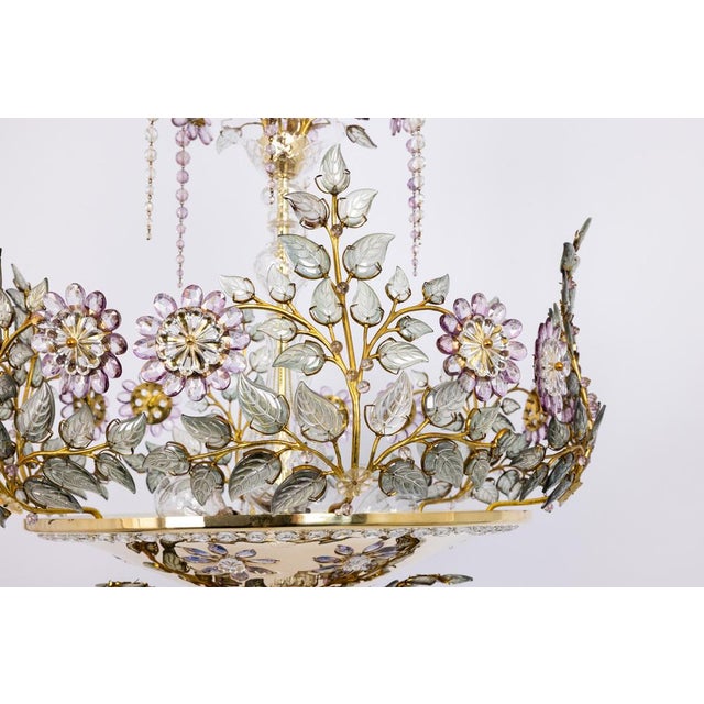 Large Gilt and Faceted Crystal Glass Chandelier from Palwa, 1970s For Sale - Image 3 of 15