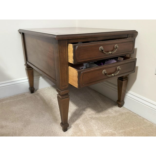 Vintage Mid Century Walnut Rectangular 2-Drawer Side Table with Straight Legs For Sale - Image 4 of 10