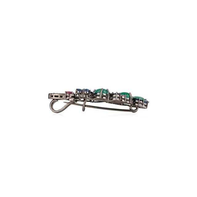 Opulent Floral Bouquet Brooch Pendant With Emerald, Sapphire & Tourmaline For Sale - Image 12 of 14
