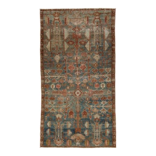 Antique Malayer Hand-Knotted Wool Rug - Distressed Muted Slate Blue & Terracotta For Sale
