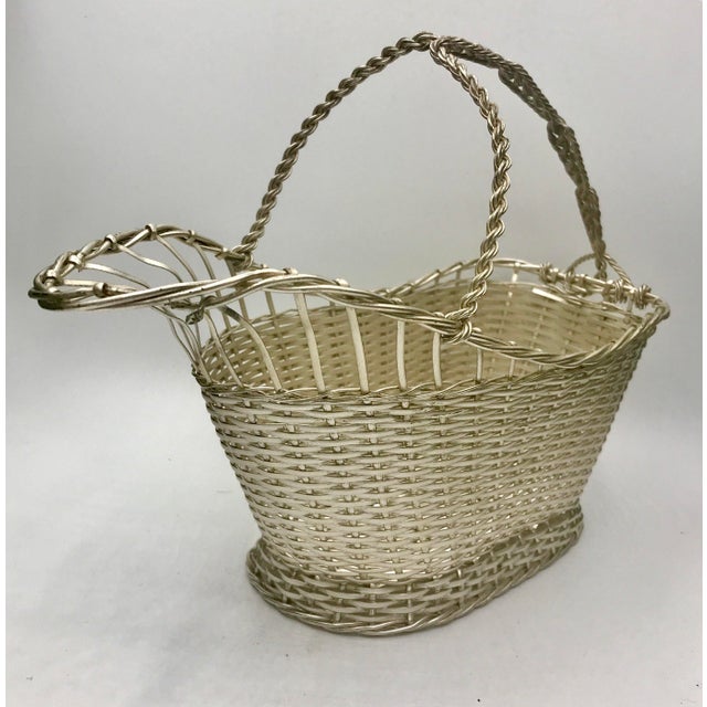 Lovely mid-century silver French Wire Wine Carrier Basket. Beautiful on a table - gorgeous to bring to a holiday party.