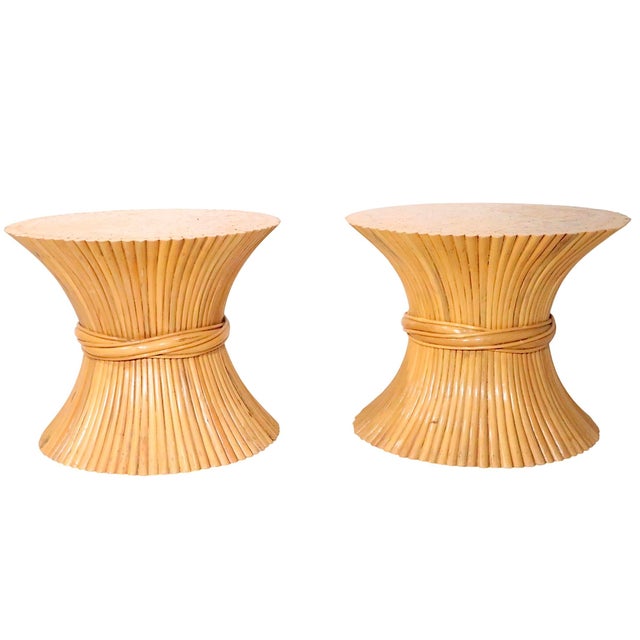 Wood Pr. Of Bamboo Sheaf of Wheat Form Side Table Bases by McGuire For Sale - Image 7 of 13