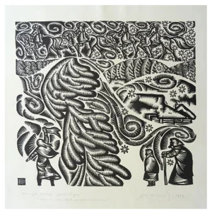 Dainis Rozkalns, The Snow Was Blowing, 1973, Linocut