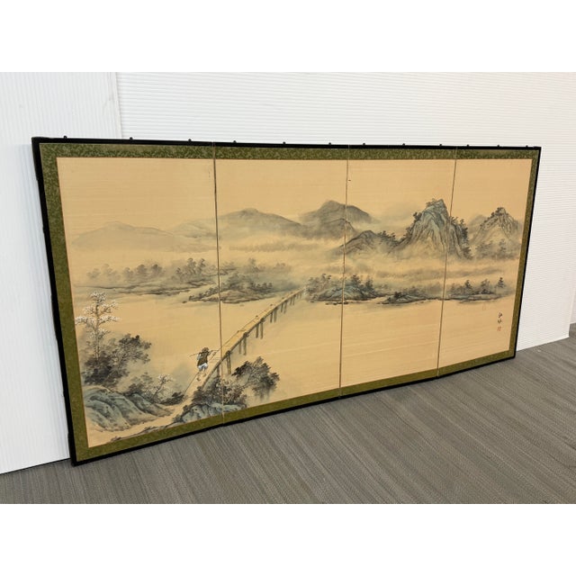 Design Plus Gallery presents a Four Panel Folding Screen of Japanese Byobu. Traditional features a traditional ink-wash...