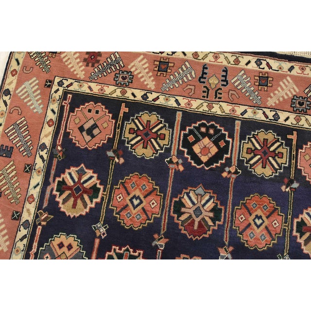 Textile Heriz Rug 5’11” X 8’11” Blue Wool Vintage Tribal Hand-Knotted Oriental Carpet For Sale - Image 7 of 14