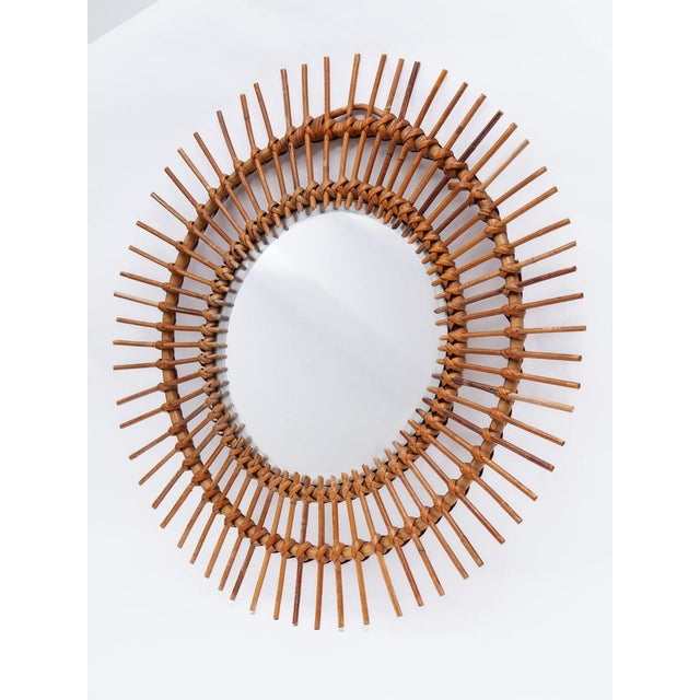 Round Sun Burst Wall Mirror in Bamboo, France, 1950s For Sale - Image 4 of 9