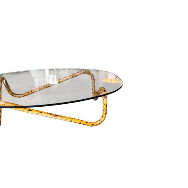 Tortoiseshell Faux Bamboo Coffee Table With Oval Glass Top, Circa 1970 For Sale - Image 10 of 11