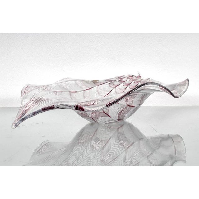 Red Mid-Century Modern Leaf-Shaped Bowl in Blown Murano Glass by L. Zanetti, 1970s For Sale - Image 8 of 12