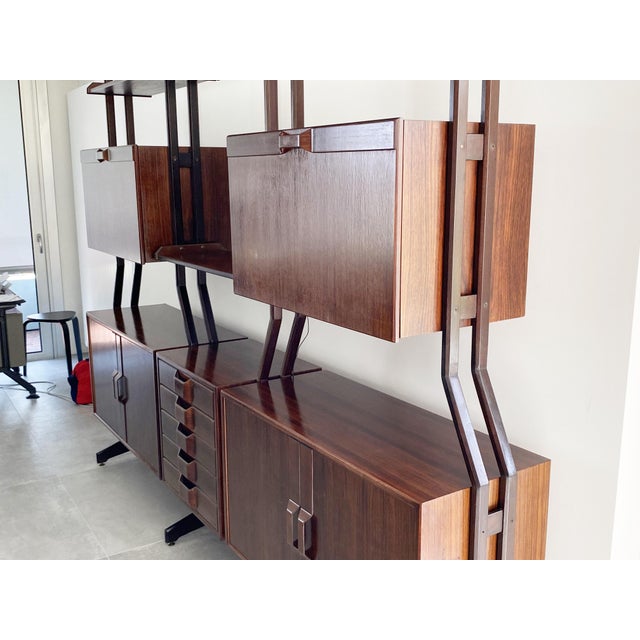 Mid-Century Modern Mid-Century Italian Modern Free-Standing Bookshelf in Wood and Brass, 1960s For Sale - Image 3 of 18