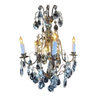 Antique French Bronze & Crystal Chandelier For Sale