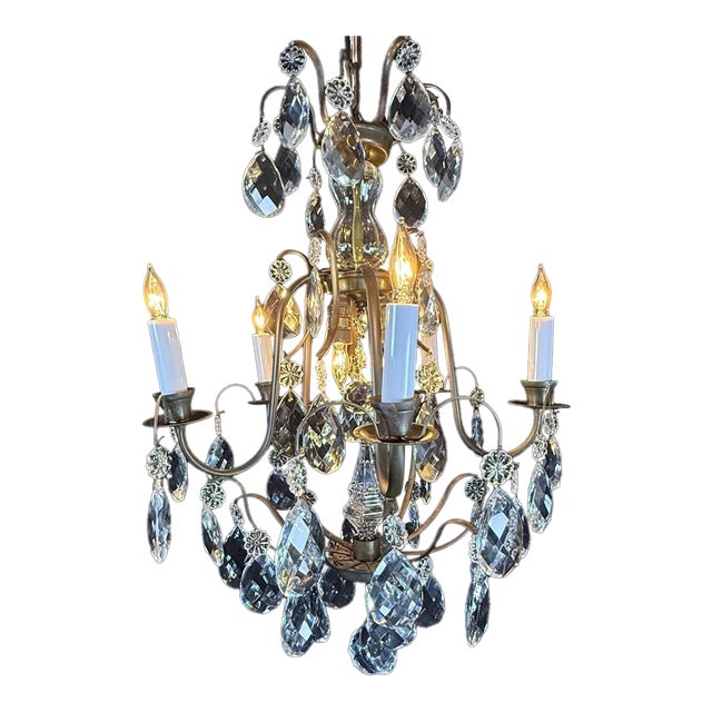 Antique French Bronze & Crystal Chandelier For Sale