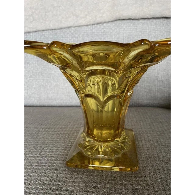 Yellow Glass Luxval Flower Serving Plate, 1930s, in Very Good conditions. Designed 1920 to 1949 This piece is attributed...