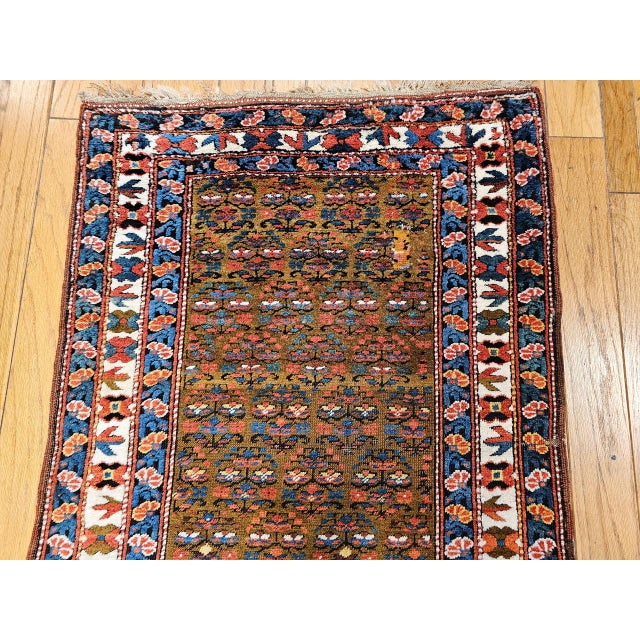 Vintage Persian Kurdish Camelhair Runner Rug, Hand-Knotted Wool, Allover Pattern, 4x14, Camelhair & Ivory For Sale - Image 4 of 18