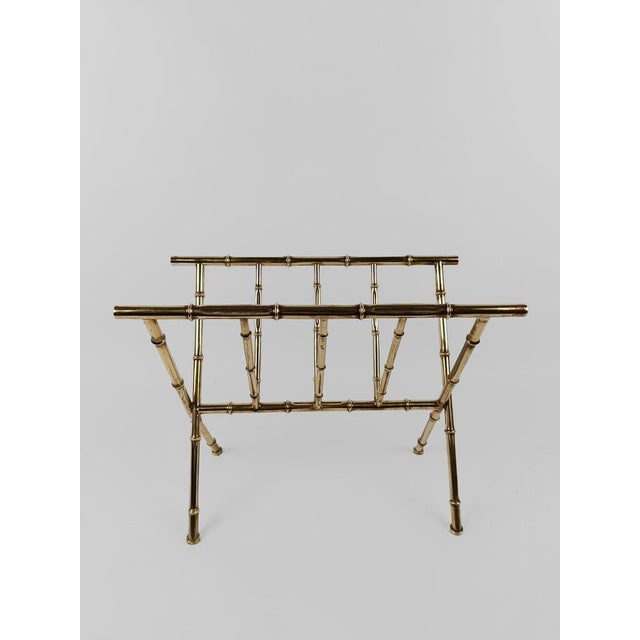 Vintage Gilded Brass & Faux Bamboo Magazine Rack, Italy, 1960s For Sale - Image 16 of 18