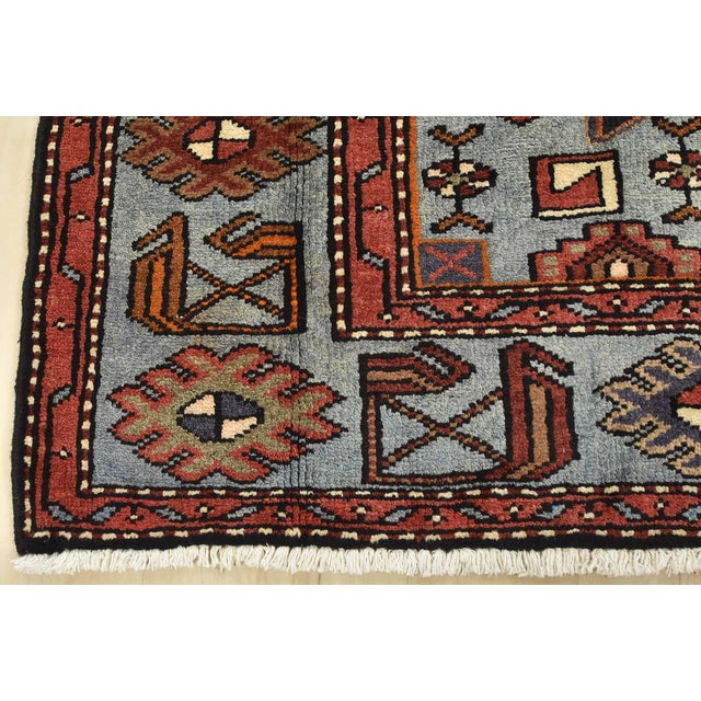Zanjan Rug 4'5'' X 6'8'' Blue Wool Vintage Tribal Hand-Knotted Oriental Carpet For Sale - Image 12 of 15
